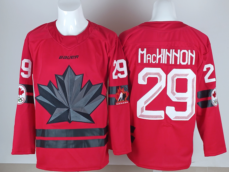 Men Canada Olympic #29 MacKinnon red jersey